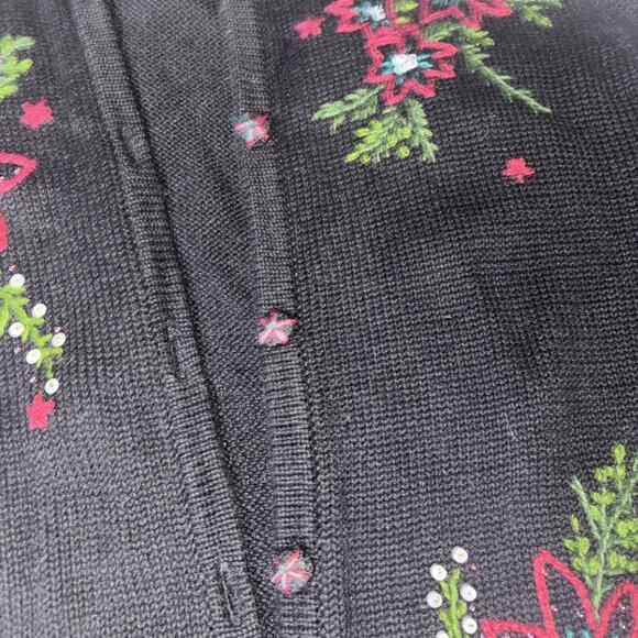 Draper’s and Damon’s cardigan Jacket Black Poinsettia Embroidered Sz M - Picture 7 of 8